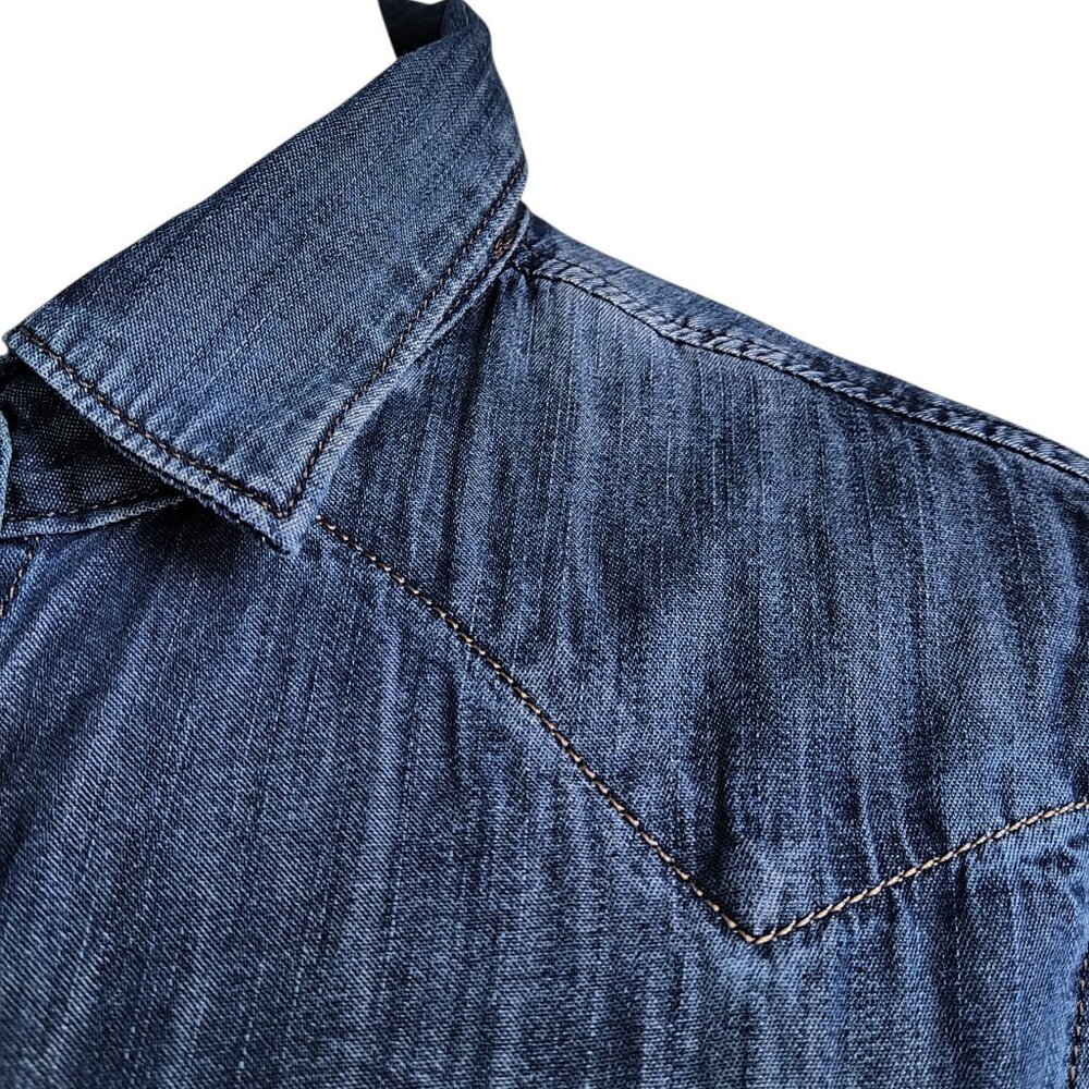 Diesel Western Distressed Chambray Snap Front Cotton Thin Soft Denim Shirt Sz S - Picture 6 of 11